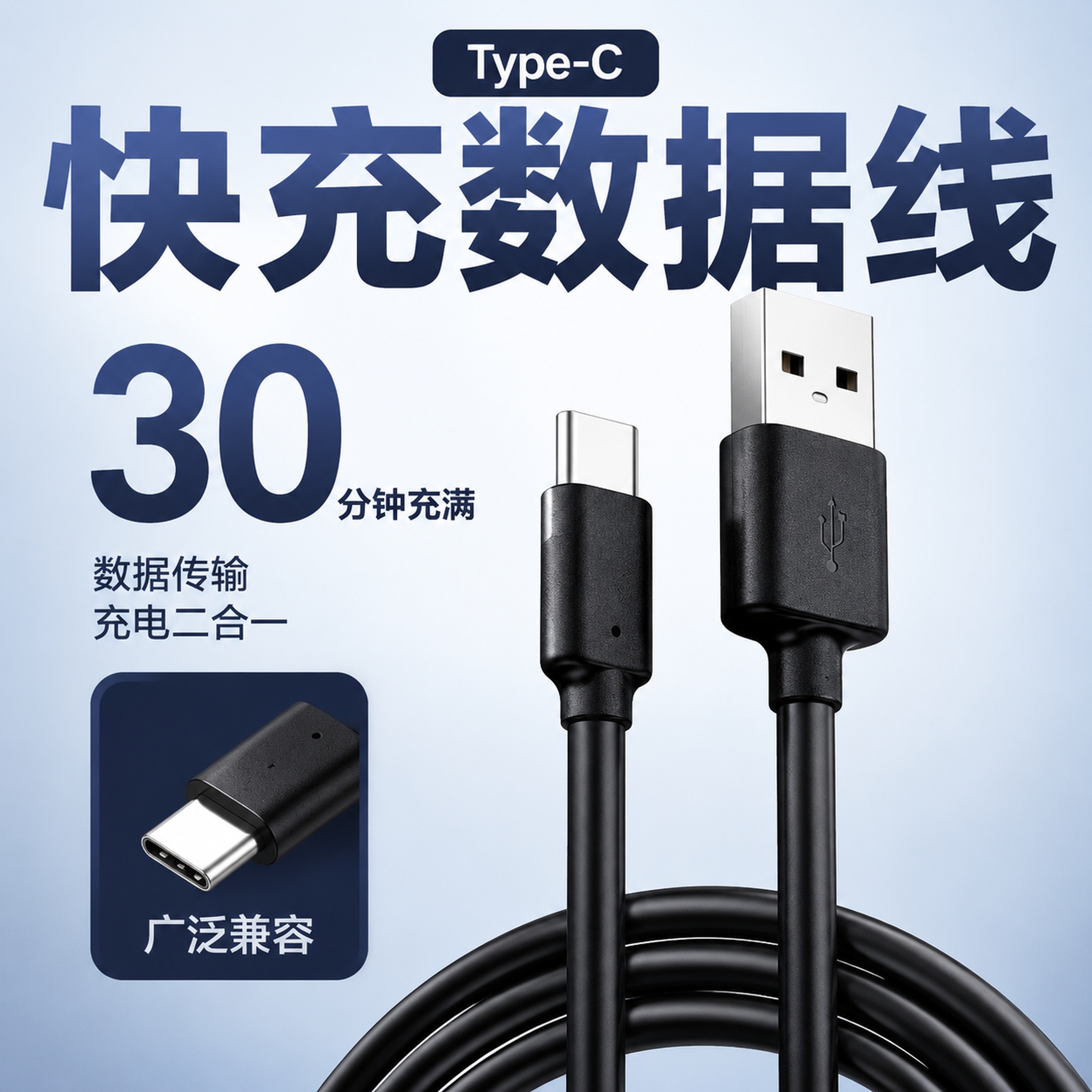[单张主图] 黑色Type-C USB充电数据线 爆款促销感主… - 图片创意预览