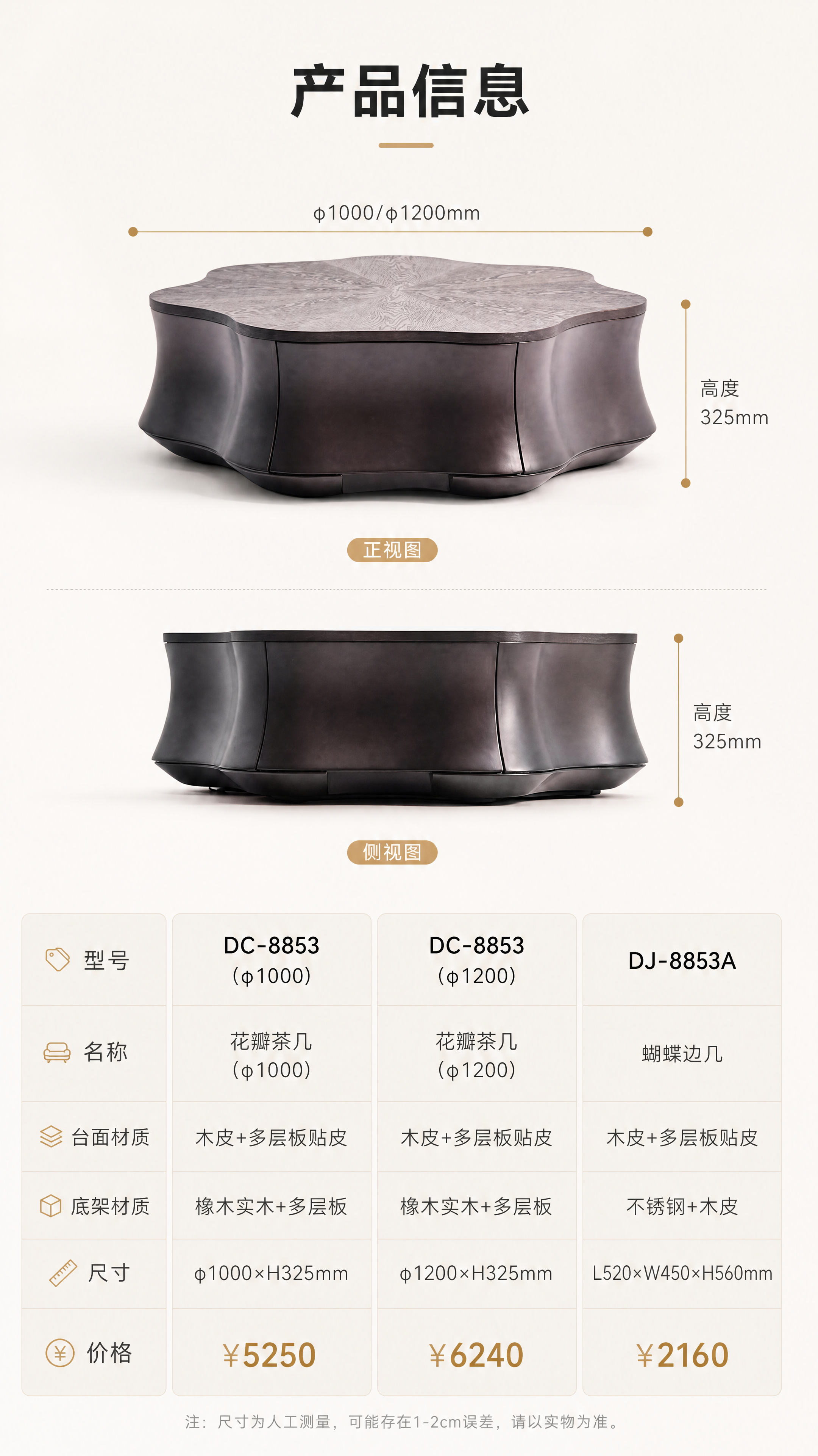 [商品] 使用【图1】右侧花瓣茶几为正视图参考；保留花瓣形台面… - 图片创意预览