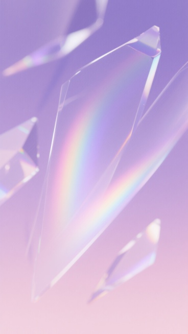 一张以淡紫色和浅粉色为主色调的梦幻背景图，画面中充满了柔和的光晕效果，光线呈现出彩虹般的渐变色彩，从中心向四周扩散。整体风格偏向抽象和梦幻，具有透明感和轻盈感，仿佛是由水晶或棱镜折射出的光线所构成。背景中隐约可见一些几何形状的轮廓，但整体保持模糊和柔和的质感，营造出一种宁静而神秘的氛围。预览效果