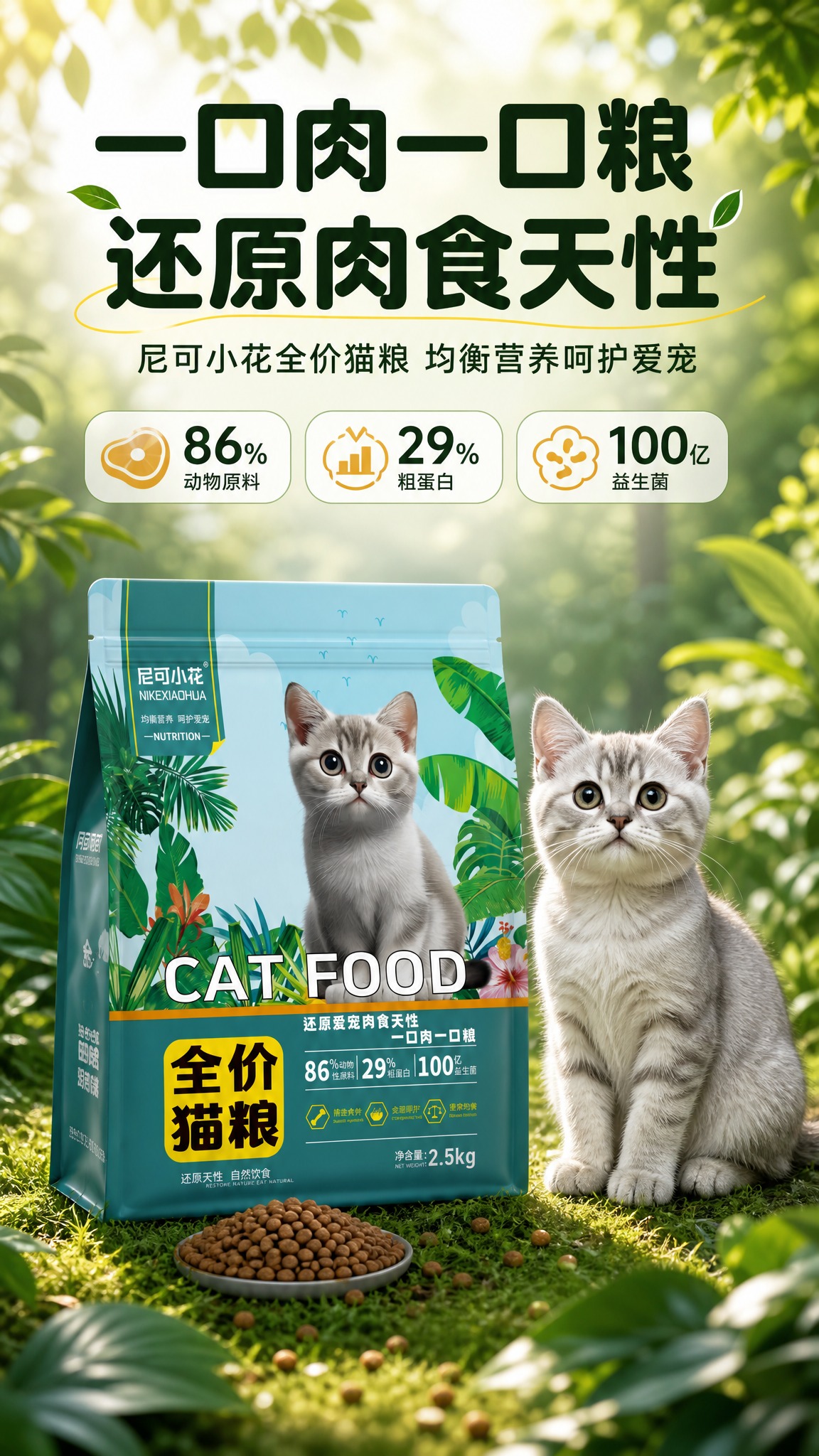 [商品] 使用【图1】尼可小花全价猫粮袋装产品；保留包装袋青绿… - 图片创意预览