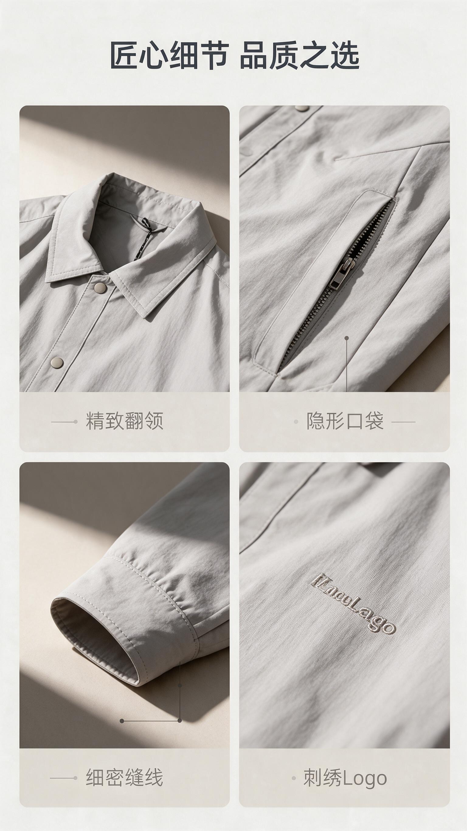 [商品] 使用【图1】浅灰色男士翻领夹克外套；商品处理：保留翻… - 图片创意预览