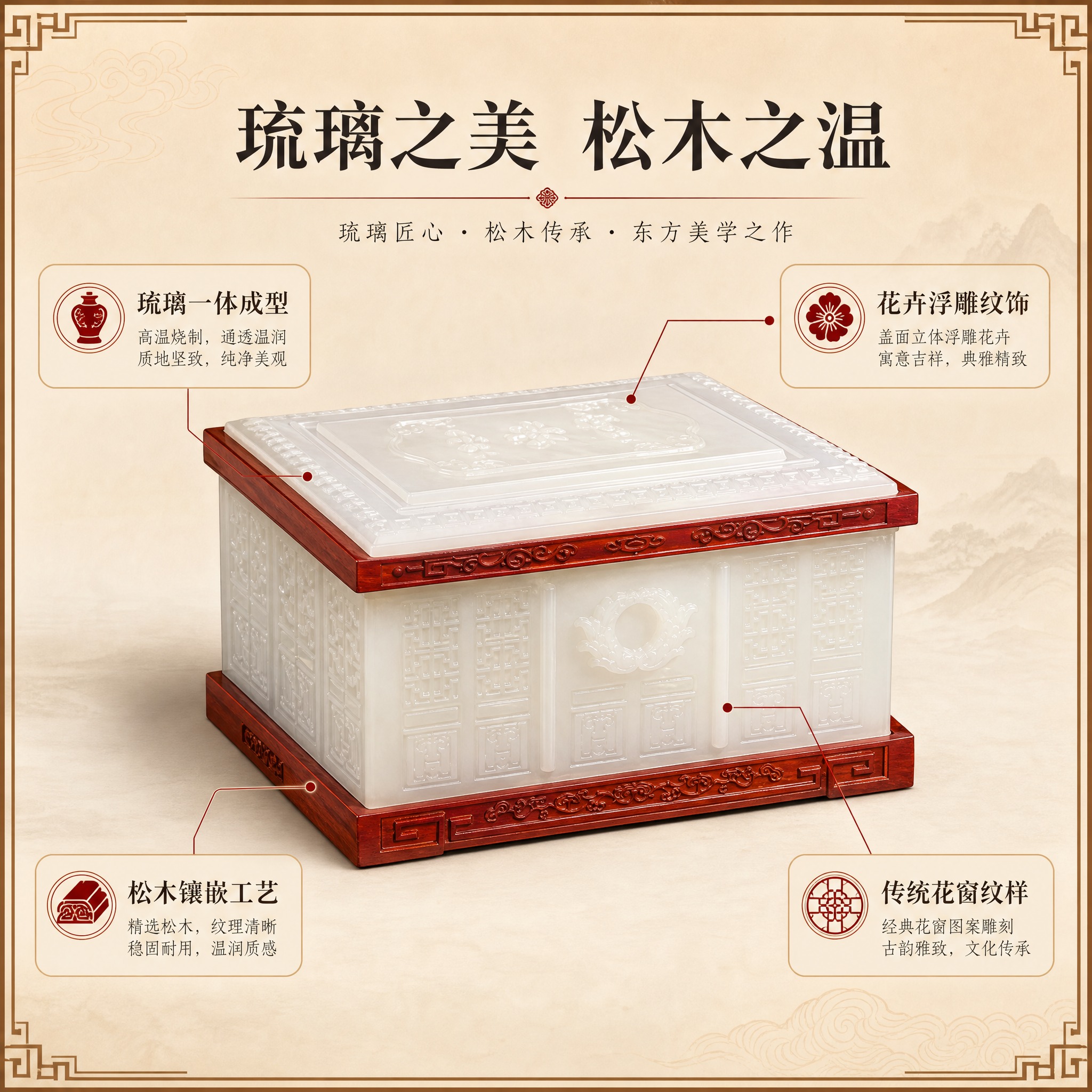 [主图-2] 核心亮点证明，琉璃工艺+松木镶嵌双材质亮点导图，… - 图片创意预览