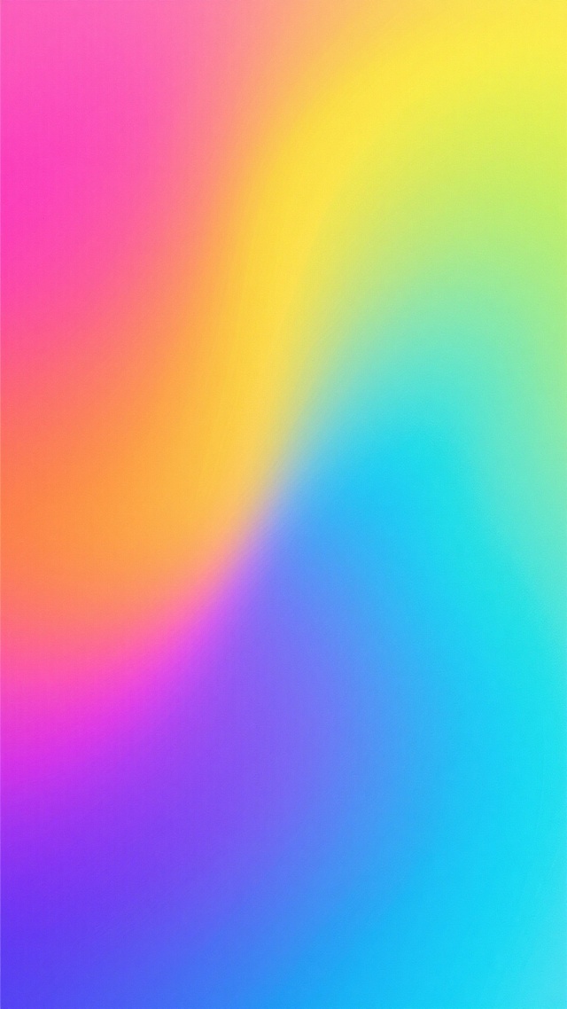 一张充满活力的彩色渐变背景，整体呈现出从左上角的亮粉色和橙色，过渡到右上角的明黄色和浅绿色，再到右下角的青蓝色，最后到左下角的深紫色和靛蓝色的柔和色彩渐变效果。色彩之间融合自然，过渡平滑，没有明显的边界，形成一种梦幻般的色彩流动感。整个背景色调饱满明亮，充满生机与活力，给人一种欢快、愉悦且充满创意的视觉感受。背景整体呈现出一种模糊的、柔和的质感，没有任何明显的图案或纹理，只有纯粹的色彩渐变，营造出一种宁静而又充满能量的氛围。