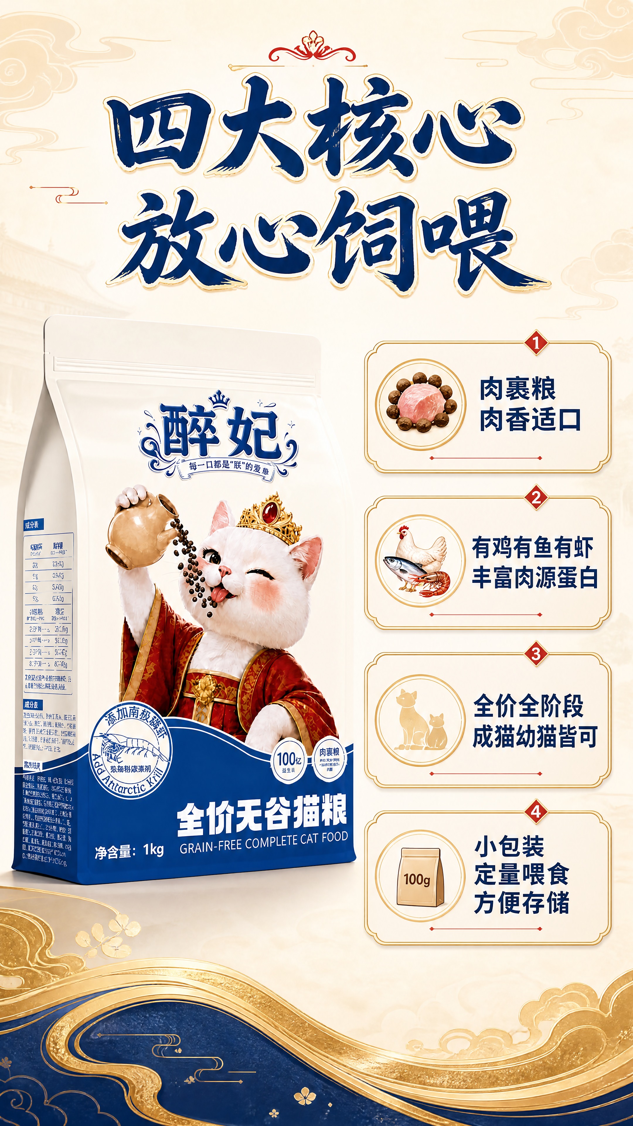 [商品] 使用【图1】醉妃全价无谷猫粮包装袋；保留包装结构、颜… - 图片创意预览