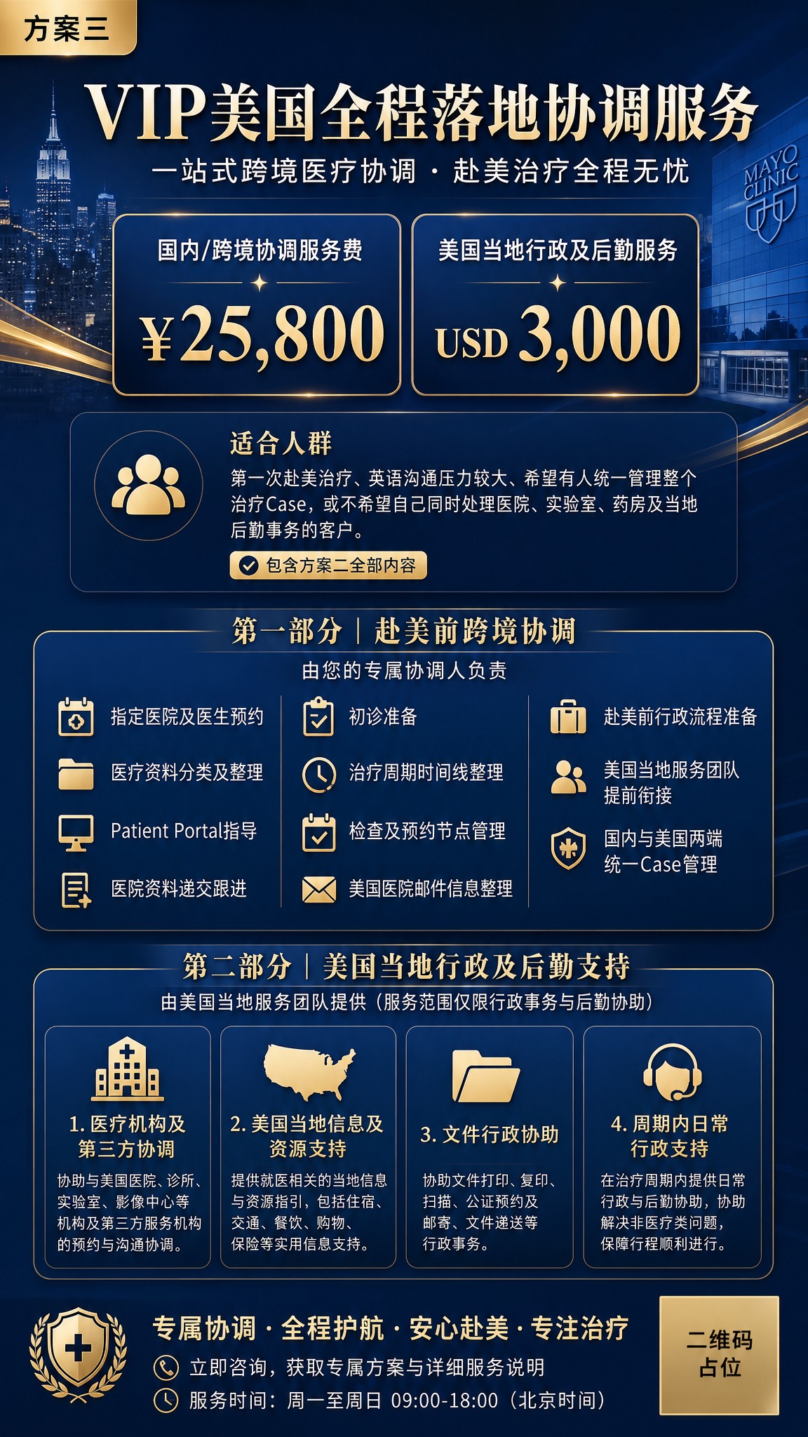 一张高端专业的医疗服务海报，竖版9:16比例，深蓝+金色配色，… - 图片创意预览