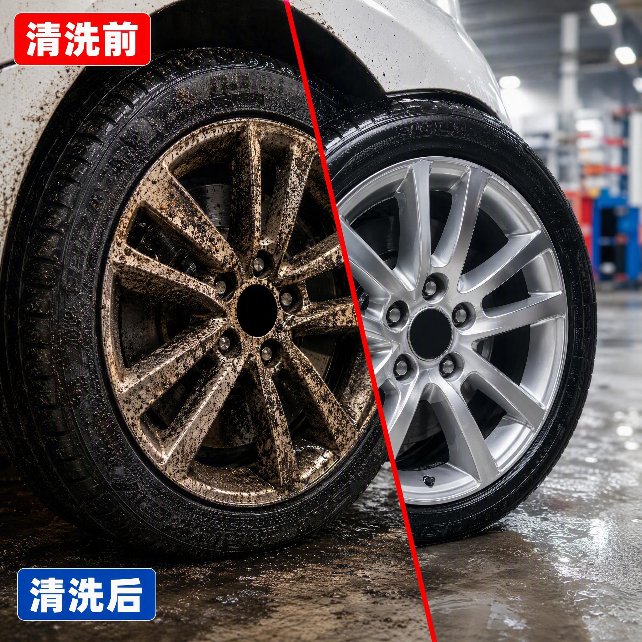 [主图-2] 清洗前后效果对比图，左右分栏展示轮毂清洁前后差异… - 图片创意预览