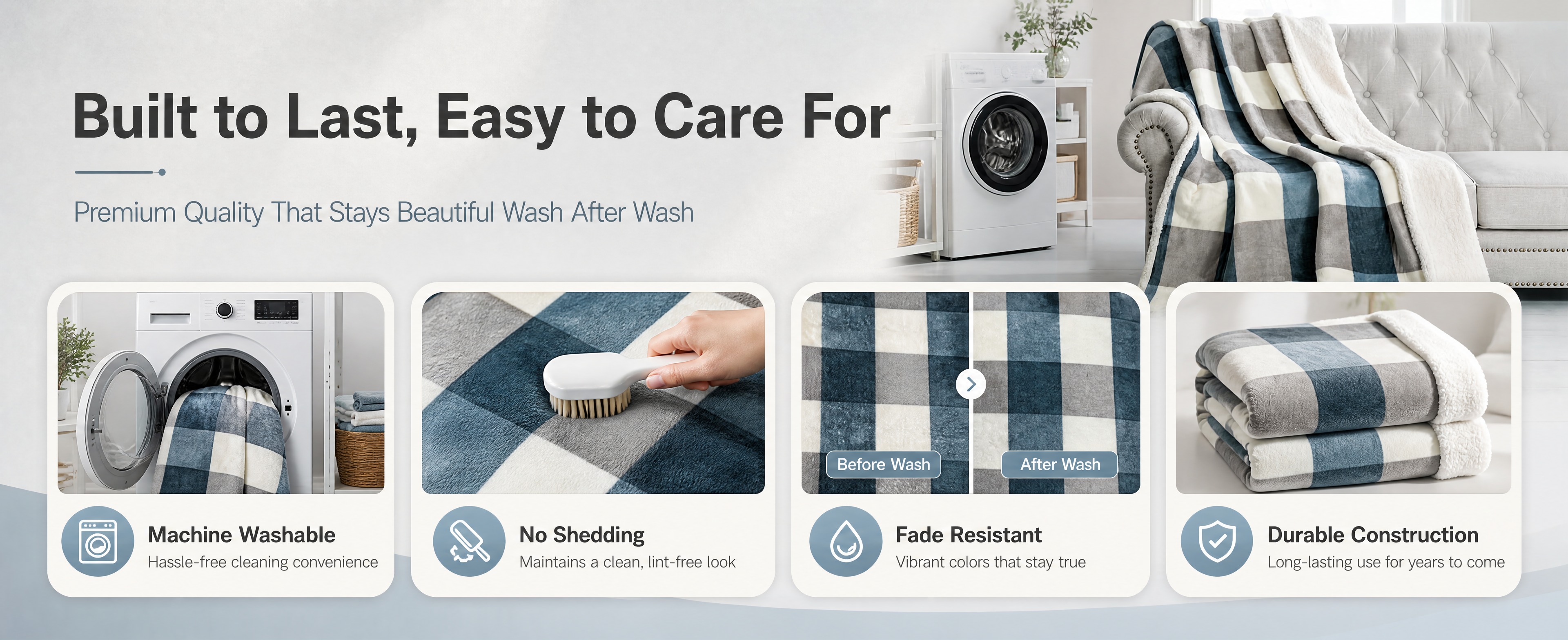 [商品] 使用【图1】蓝灰水牛格纹双面羊羔绒毛毯；商品处理：保… - 图片创意预览