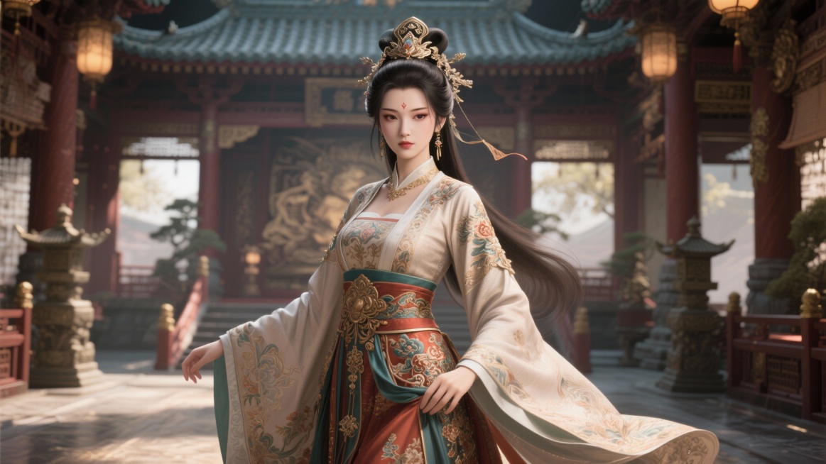 三国甄姬插画图 三维画风 中式风格预览效果