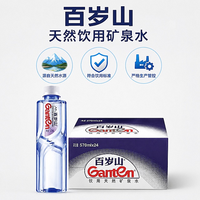使用电商主图技能按照上面风格再生成8张比例1:1的电商主图，适配平台为淘宝/天猫，商品为「图片1」「图片1」，商品卖点为饮用纯净水，5A级风景区建厂，平肩造型设计，坚持水源地生产，平肩造型设计，“水中黄金”偏硅酸
