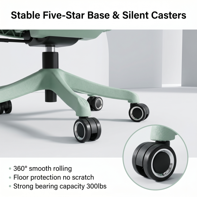 [Main Image 7] Stable base and silent caster details. Keep the product appearance (physical structur预览效果