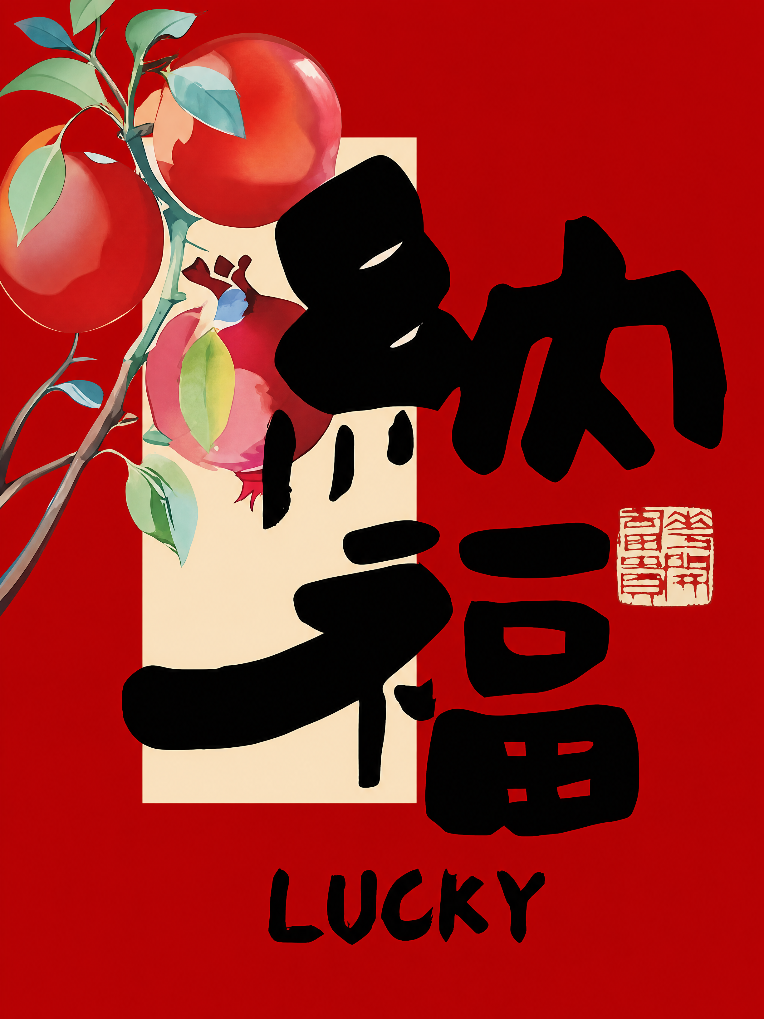 提取图中的门帘图案，红色背景门帘，左上角有石榴图案，中间米黄色… - 图片创意预览