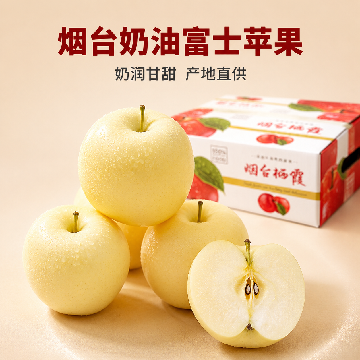 [主图-1] 烟台奶油富士苹果首图，突出奶润甘甜、产地直供的温… - 图片创意预览