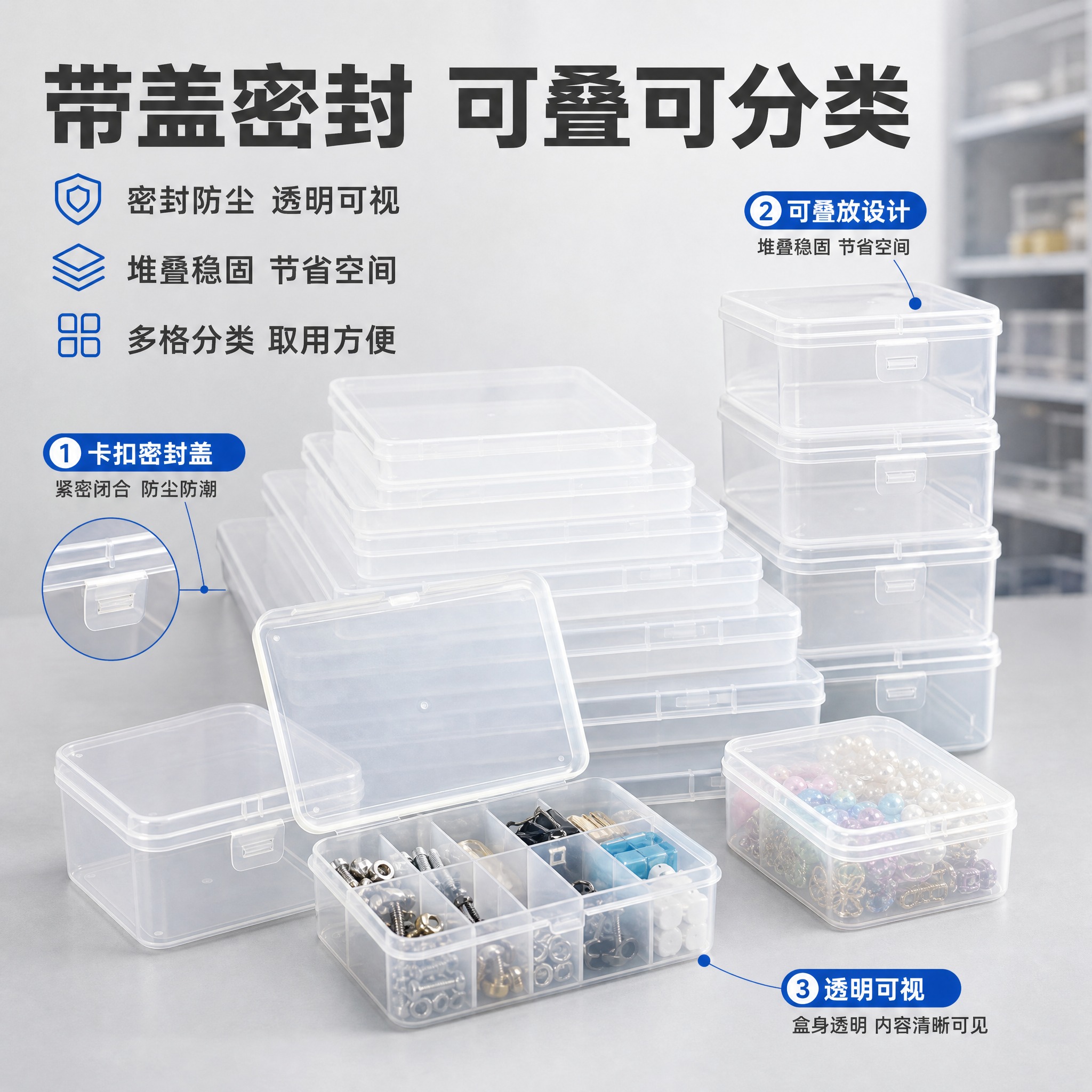 [主图-2] 1688透明PP塑料收纳盒容量与结构卖点图，任务… - 图片创意预览