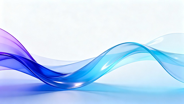 核心描述 abstract fluid wave background, flowing silk-like curves, translucent gradient ribbons 色彩搭配 dominated by varying shades of blue (cobalt blue, sky blue, light blue), with subtle purple gradient on the left, soft white to pale blue gradient background 质感与光影 smooth glossy texture, semi-transparent, gentle light and shadow, soft highlights, elegant and modern aesthetic 构图与风格 minimalist tech style, bottom wave layout, large blank space at the top, clean and futuristic visual effect