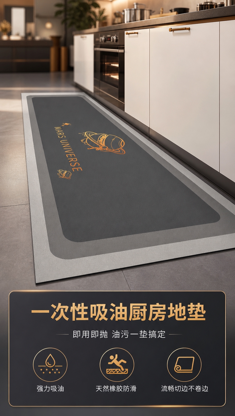 [商品] 使用【图1】深灰色星芒宇宙图案厨房地垫；保留长方形长… - 图片创意预览