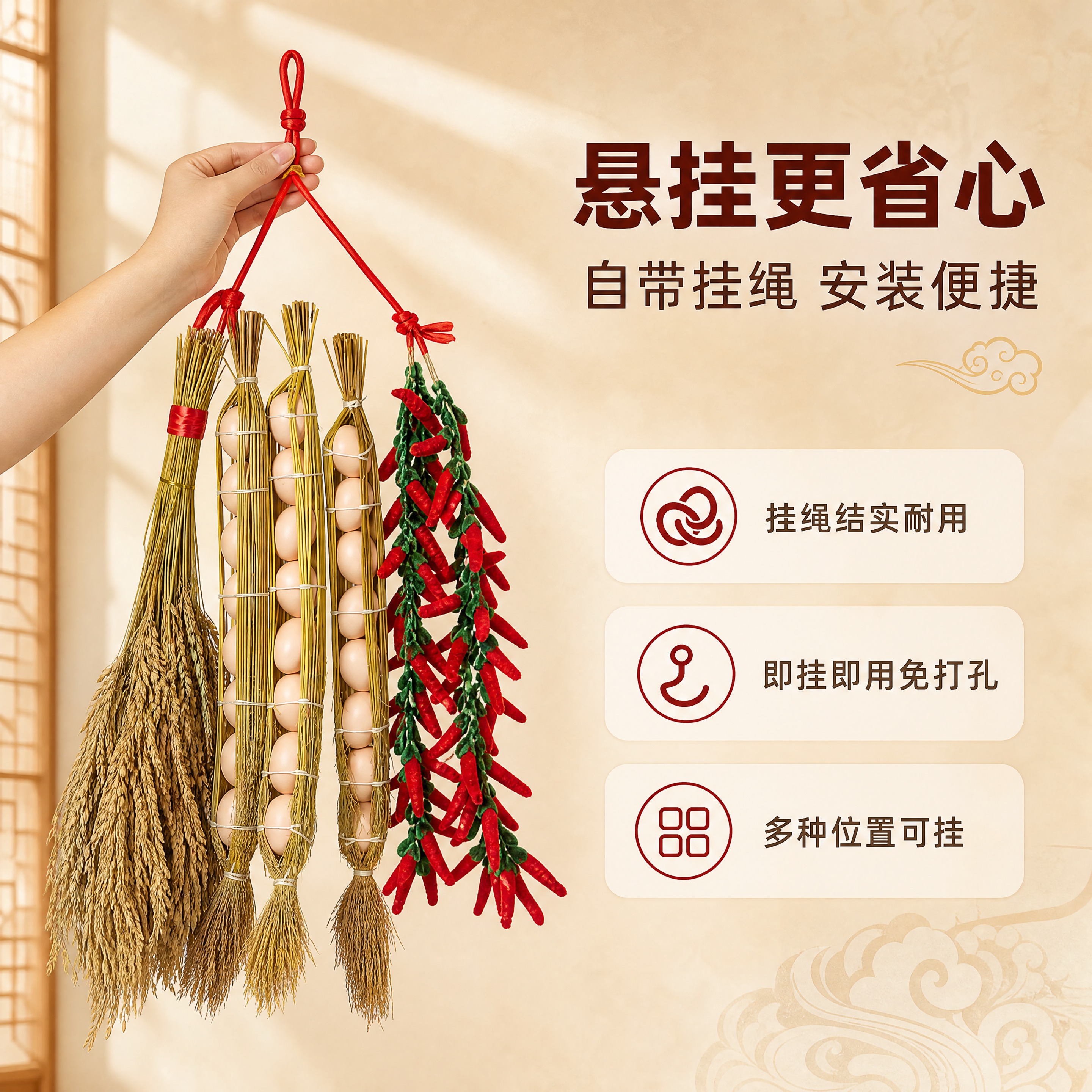 [商品] 使用【图2】手持鸡蛋稻穗挂件展示；保留布艺辣椒串、仿… - 图片创意预览