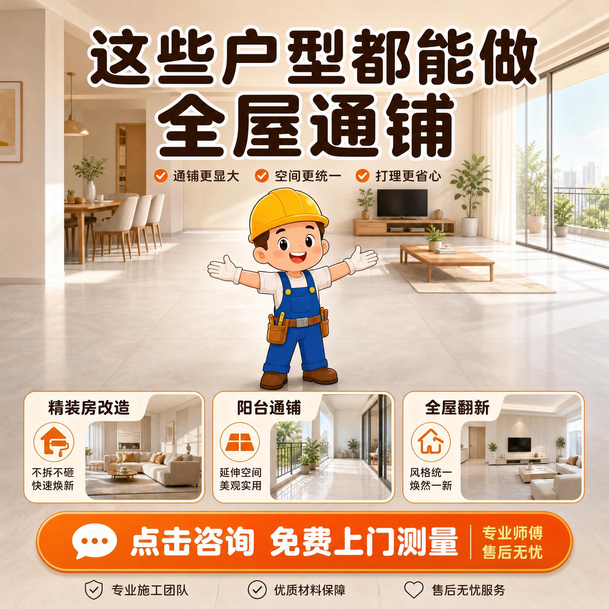 [主图-5] 精装房阳台通铺 全屋通铺瓷砖铺贴服务 适用场景与… - 图片创意预览