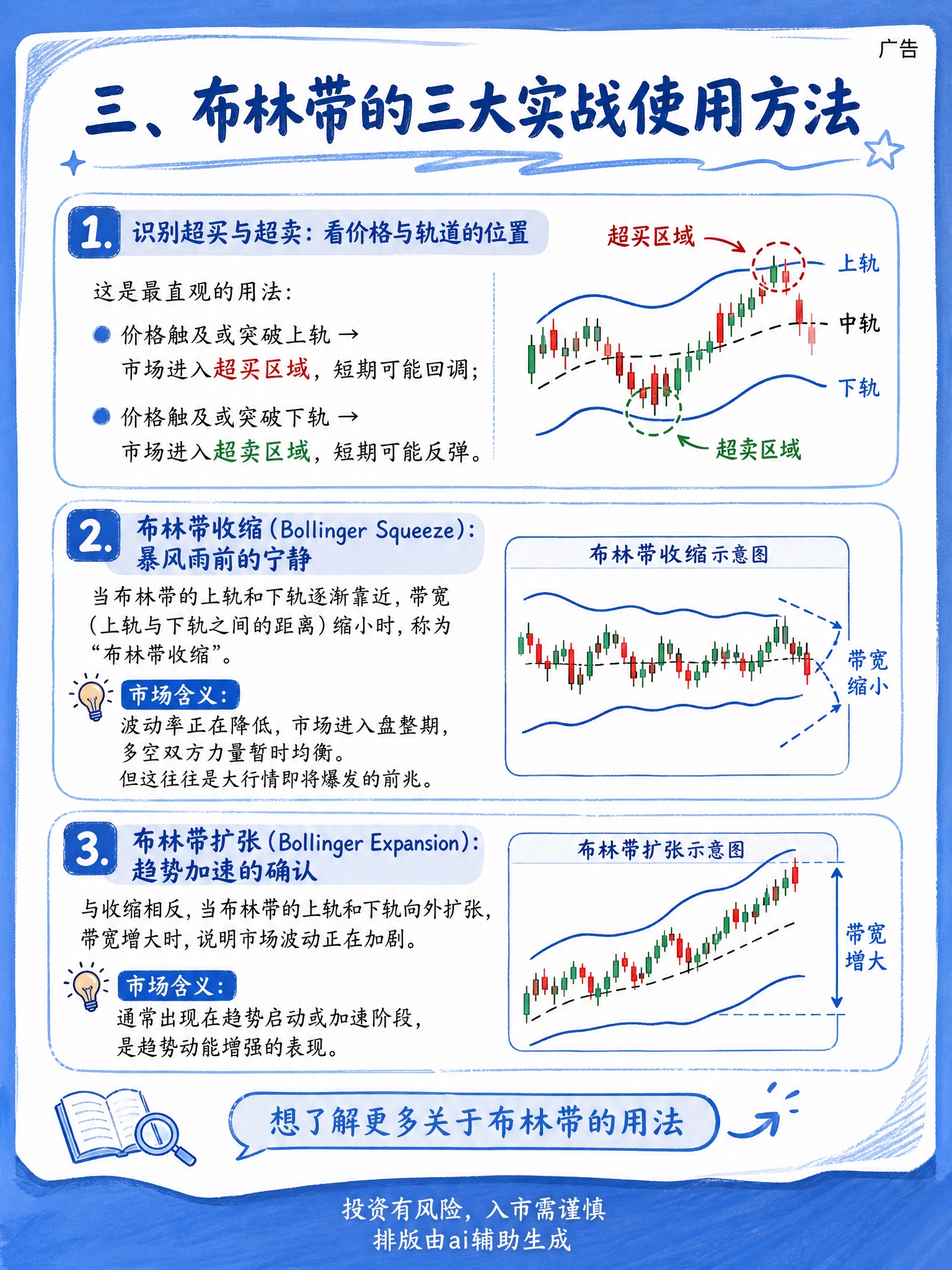 手绘风格理财知识科普插画，蓝白底色背景，竖版3:4比例，画面排… - 图片创意预览
