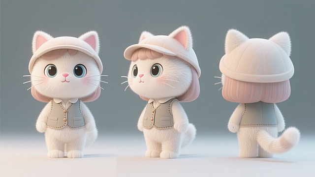 小猫玩偶，带着帽子，穿着马甲，可爱，女性
