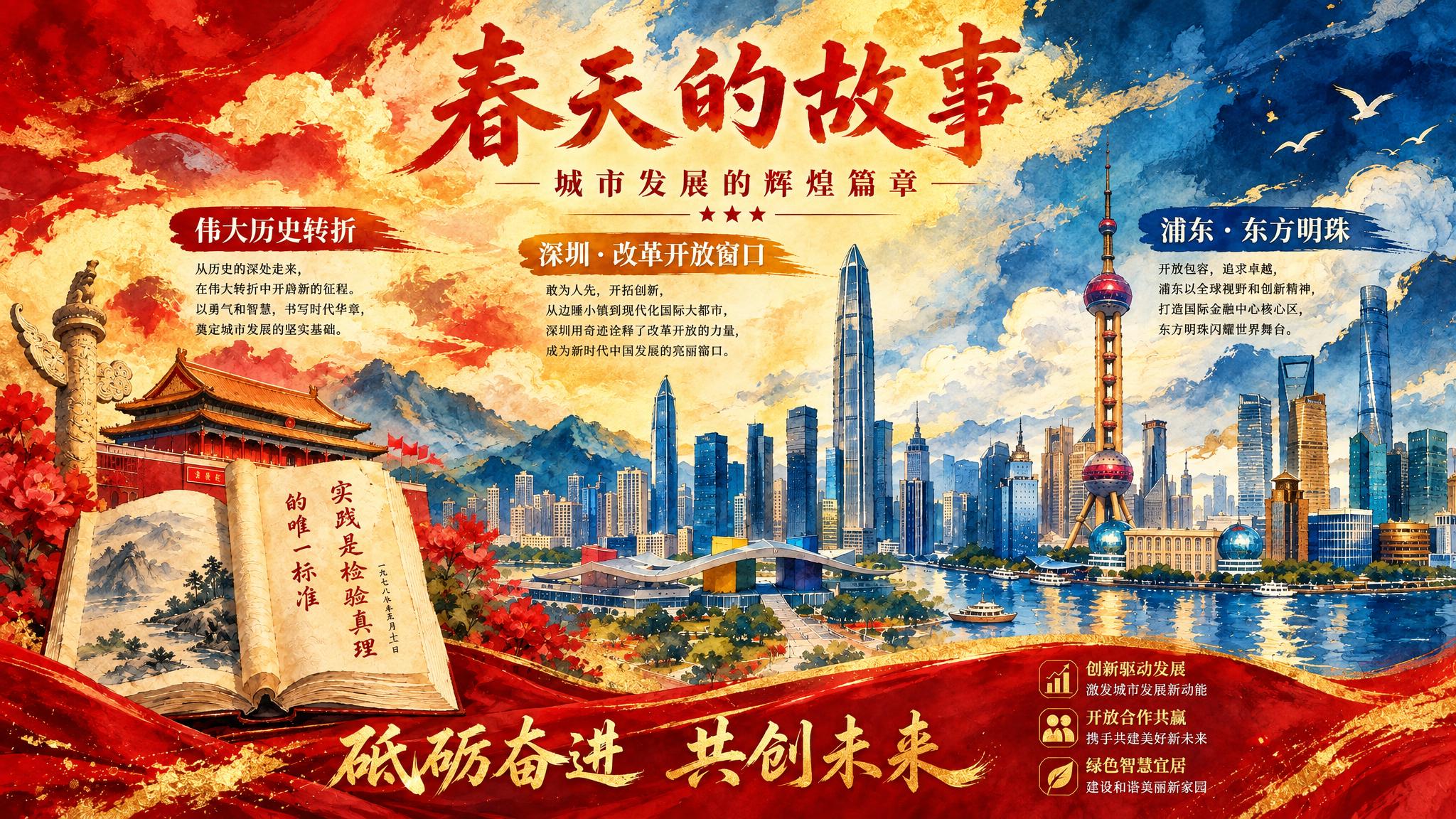 将参考图的色彩风格改为浓墨国潮手绘水彩风格，以红色、金色、蓝色… - 图片创意预览