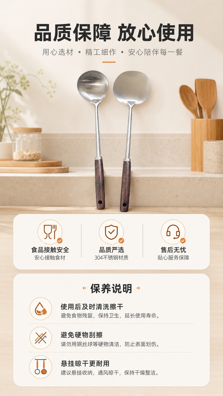 [商品] 使用【图1】304不锈钢木柄锅铲汤勺套装；保留产品结… - 图片创意预览