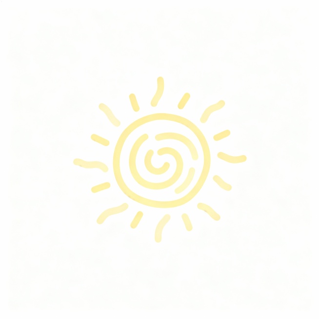 流畅的线条感，有线条画出来的卡通小太阳，浅黄色，线条流畅，纯白色背景，太阳又一圈一圈的线条构成。预览效果