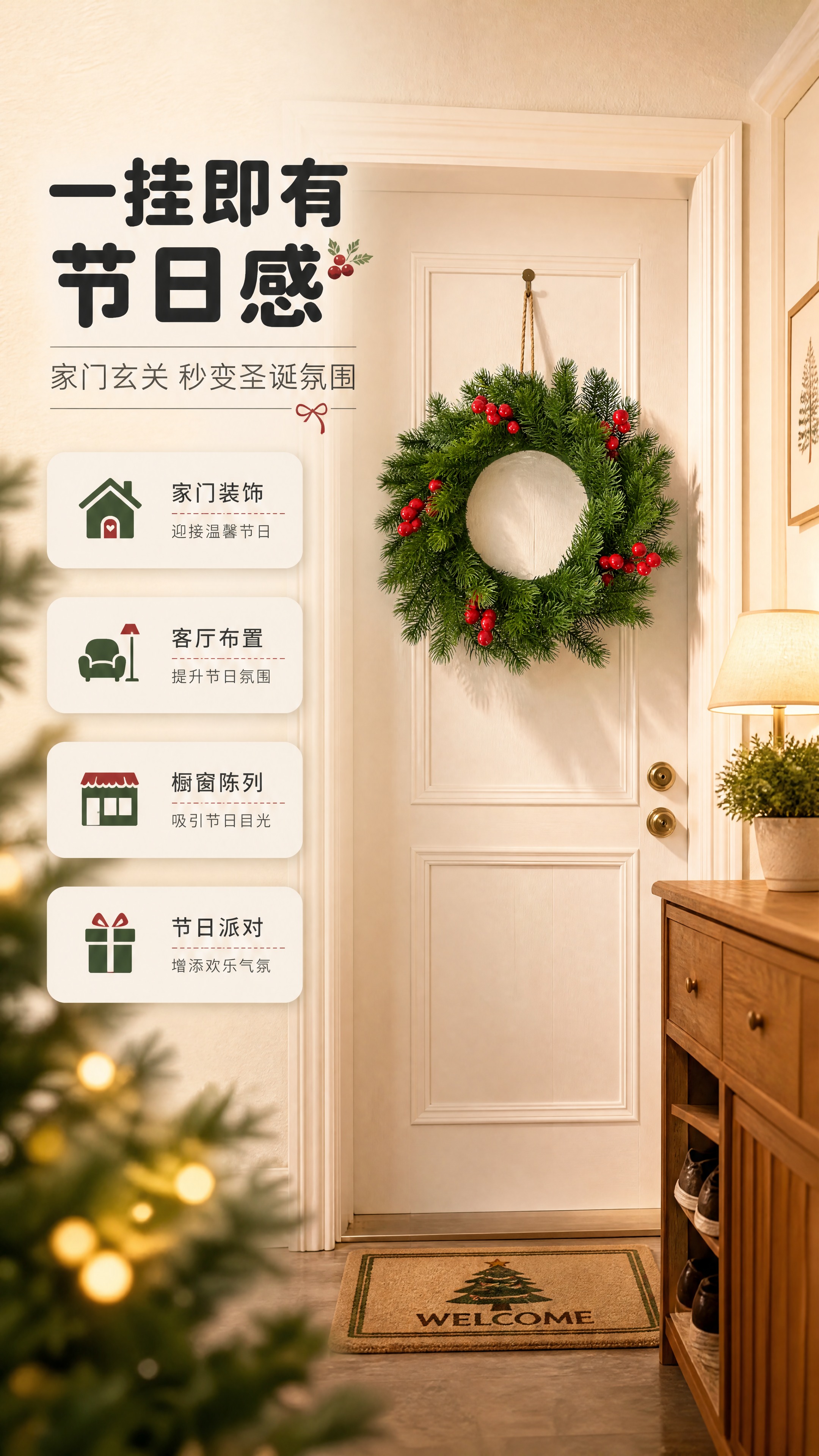 [商品] 使用【图1】圣诞红果松针花环；保留圆形花环结构、深绿… - 图片创意预览