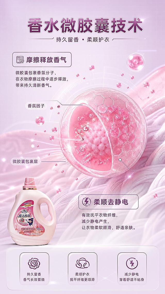 使用商品详情页技能根据商品图「图片1」生成详情页，参考图为，商品名称为柔欣3kg柔顺剂，卖点为 ，适配平台为抖音/快手，图片比例为9:16，需求屏数为6张，