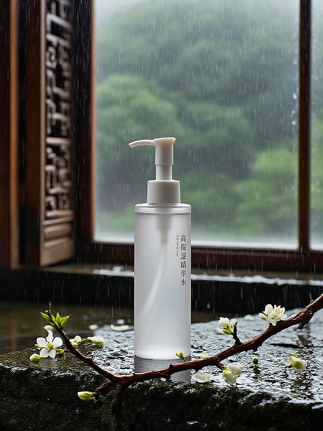 抠出主体，保留主体尺寸大小，形状和颜色。前景特写主体和一支伸出来的枯枝前，茉莉花点缀枯枝。背景是半掩雕花木窗，窗外雨后青石阶，花瓣飘落青石阶。