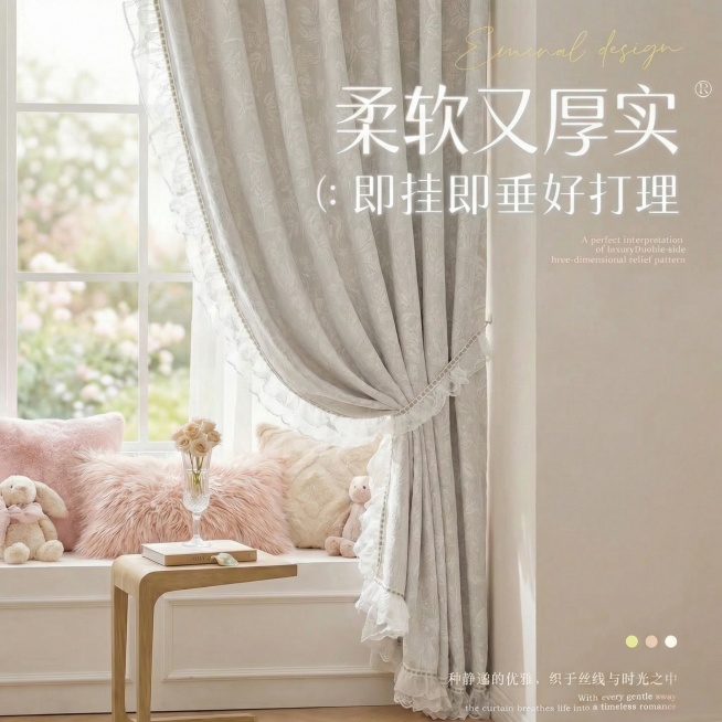 不改变原来的纹路，把窗帘的颜色改成很淡很淡的灰色，也不要改变花边的颜色细节，可以适当调整文字内容预览效果