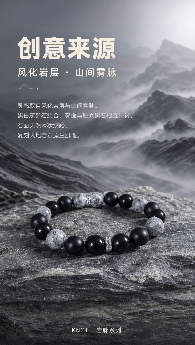 [商品] 使用【图1】和【图2】男士黑曜石地图石手串；作为创意… - 图片创意预览