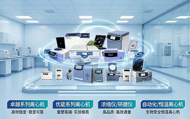 离心机产品灯箱背景海报，医疗科技风格，浅蓝色洁净医疗实验室背景，科技感线条和光晕元素，整体大气简洁，画面上方预留空白logo位，保留原图中的离心机产品