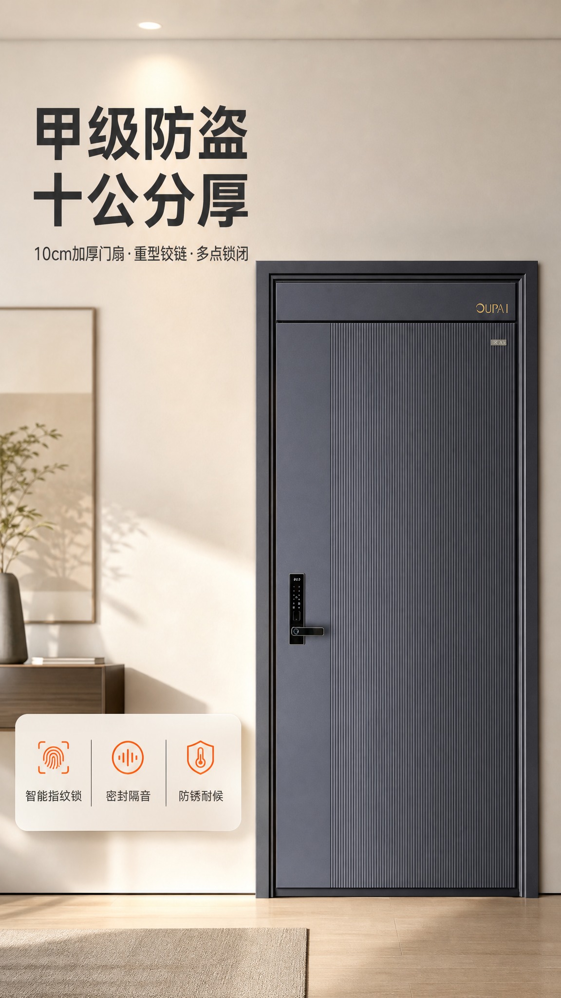 [商品] 使用【图33】深灰哑光智能防盗门正面图；保留左侧平整… - 图片创意预览