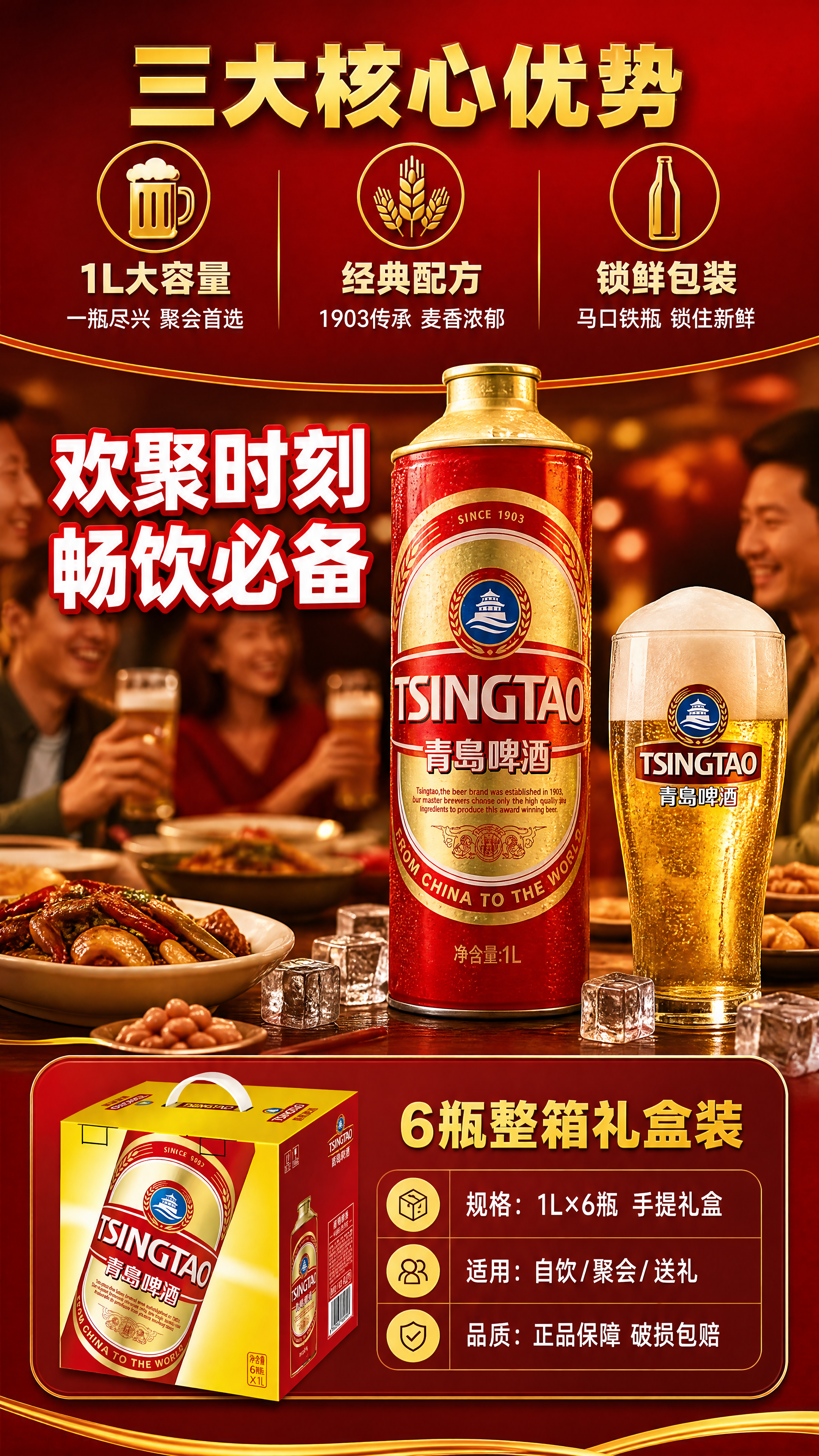 [商品] 使用【图1】青岛啤酒1903经典款1L装；保留瓶身T… - 图片创意预览