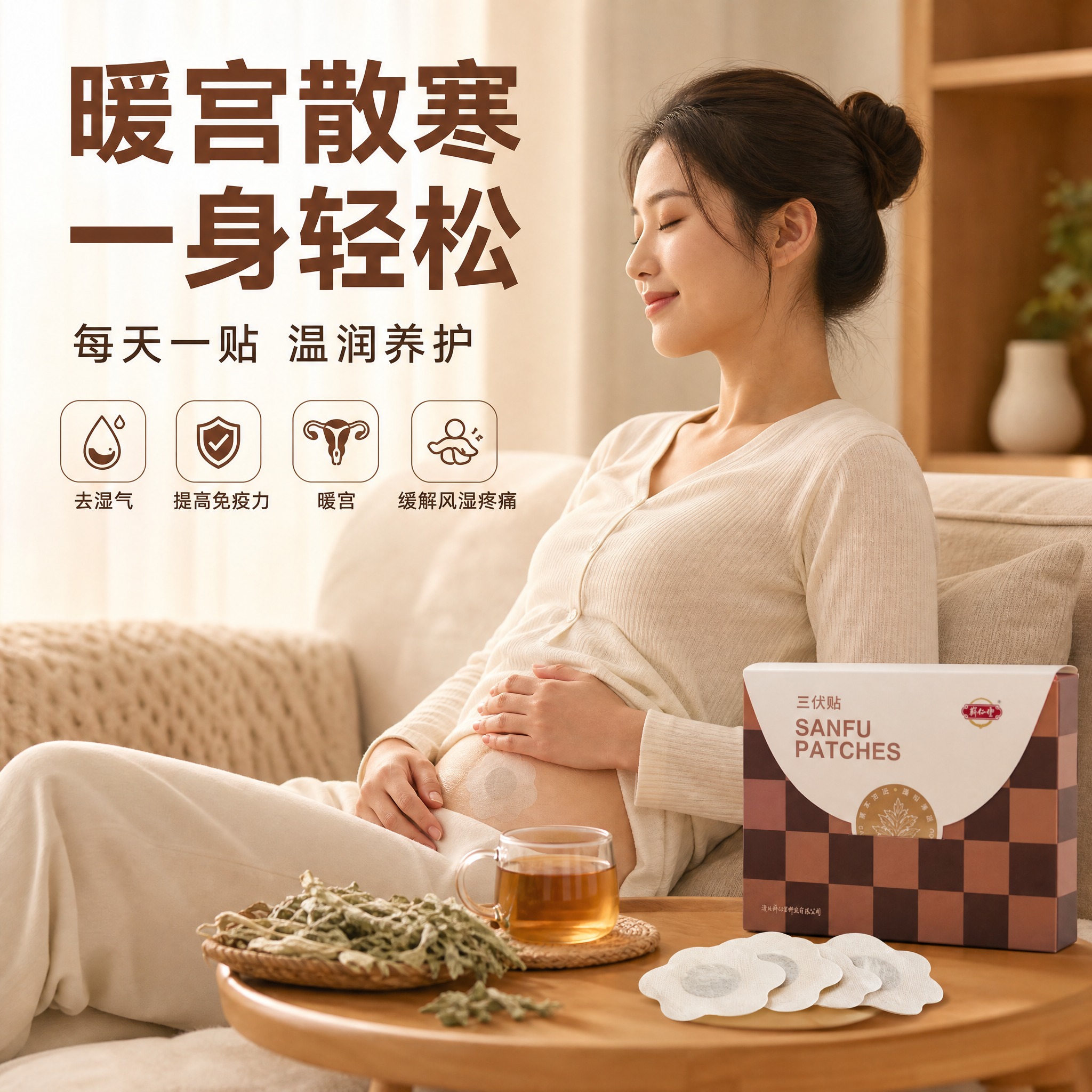 [主图-4] 蕲艾三伏贴 真实使用场景 居家暖宫养生场景 [统… - 图片创意预览