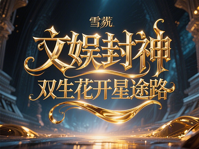 主标题”文娱封神 双生花开星途路"，艺术字体设计，要求哥特风格，笔画硬朗，大气磅礴，字体金色流体效果，雪儿字体笔画巧妙延长设计变形，电影空间背景