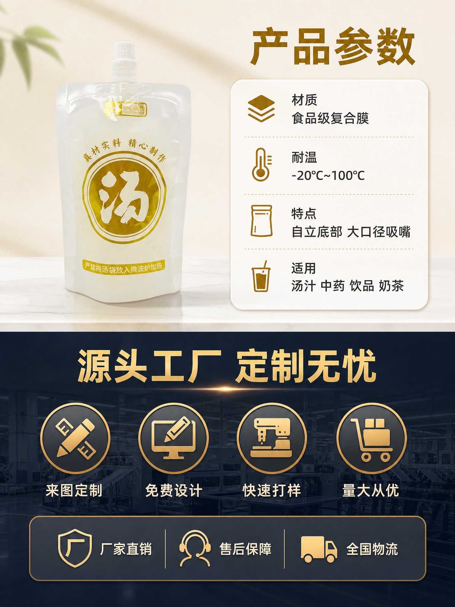 [商品] 使用【图1】食品级透明自立吸嘴袋；保留透明袋身、金色… - 图片创意预览
