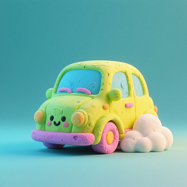 一辆车子，有云朵