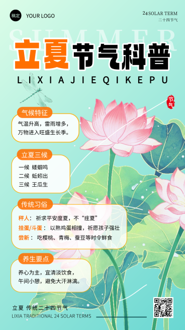 立夏节气科普线上渠道全屏竖版海报微信朋友圈预览效果