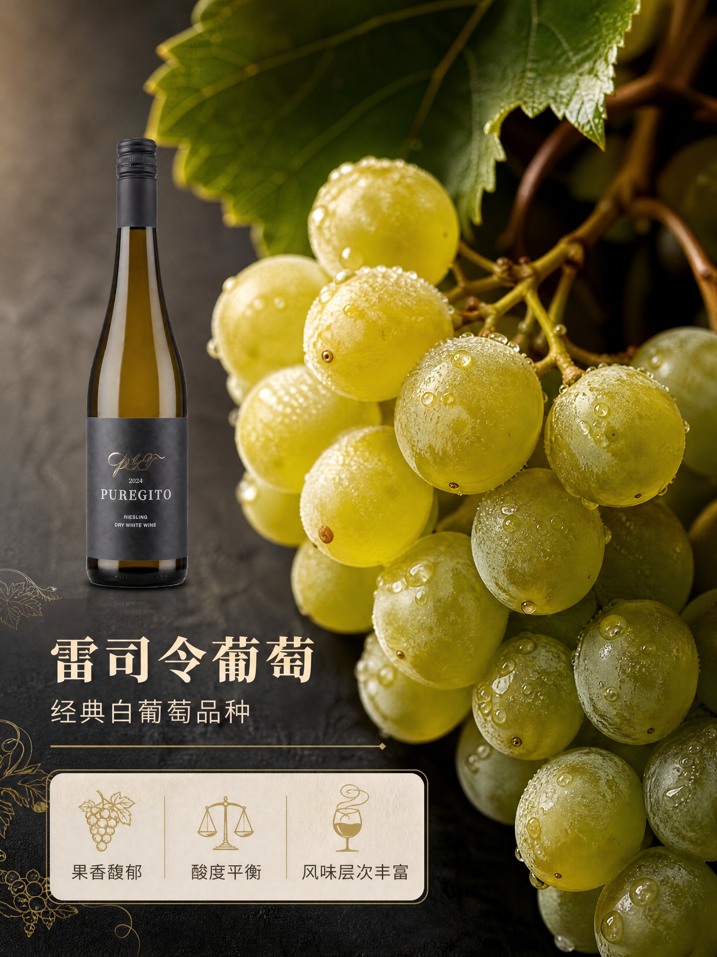 [商品] 使用【图1】葡吉多雷司令干白葡萄酒；保留深灰哑光酒标… - 图片创意预览
