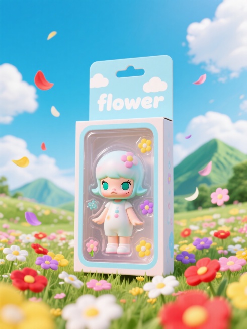 盒子上有描边文字“flower”预览效果
