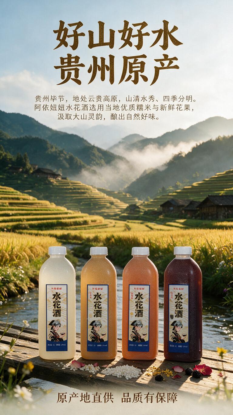 [商品] 使用产品图阿依妞妞水花酒四口味组合，透明磨砂塑料瓶白… - 图片创意预览