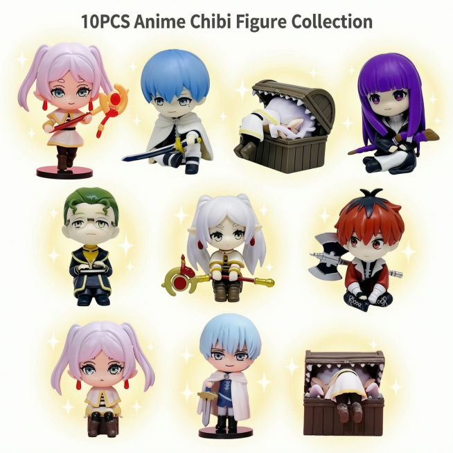 [Single Main Image] Anime Chibi Figure 10-piece set, High-end atmospheric main picture, product disp预览效果