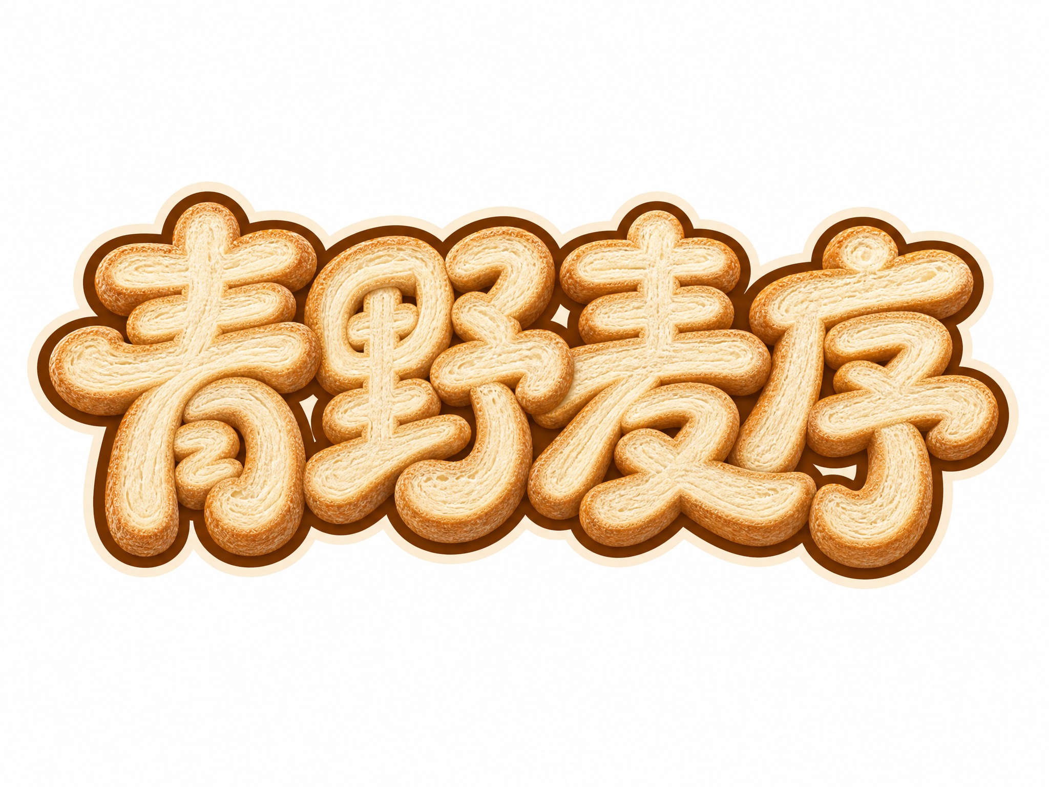 面包质感字体，纯白色背景，干净的背景，创意圆体字体设计四个字"… - 图片创意预览