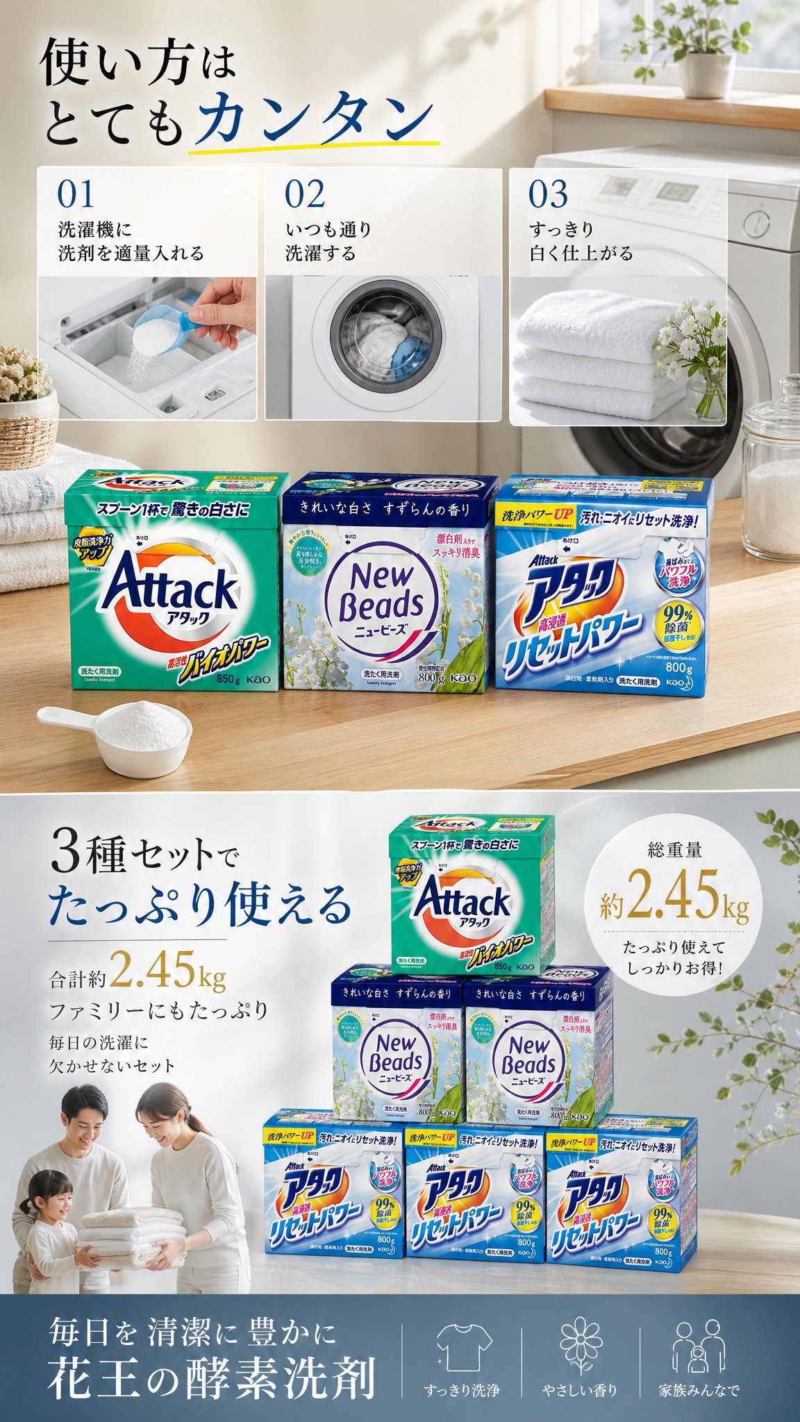 [详情页6 9:16] 日本花王酵素洗衣粉 使用方式+囤货价值… - 图片创意预览