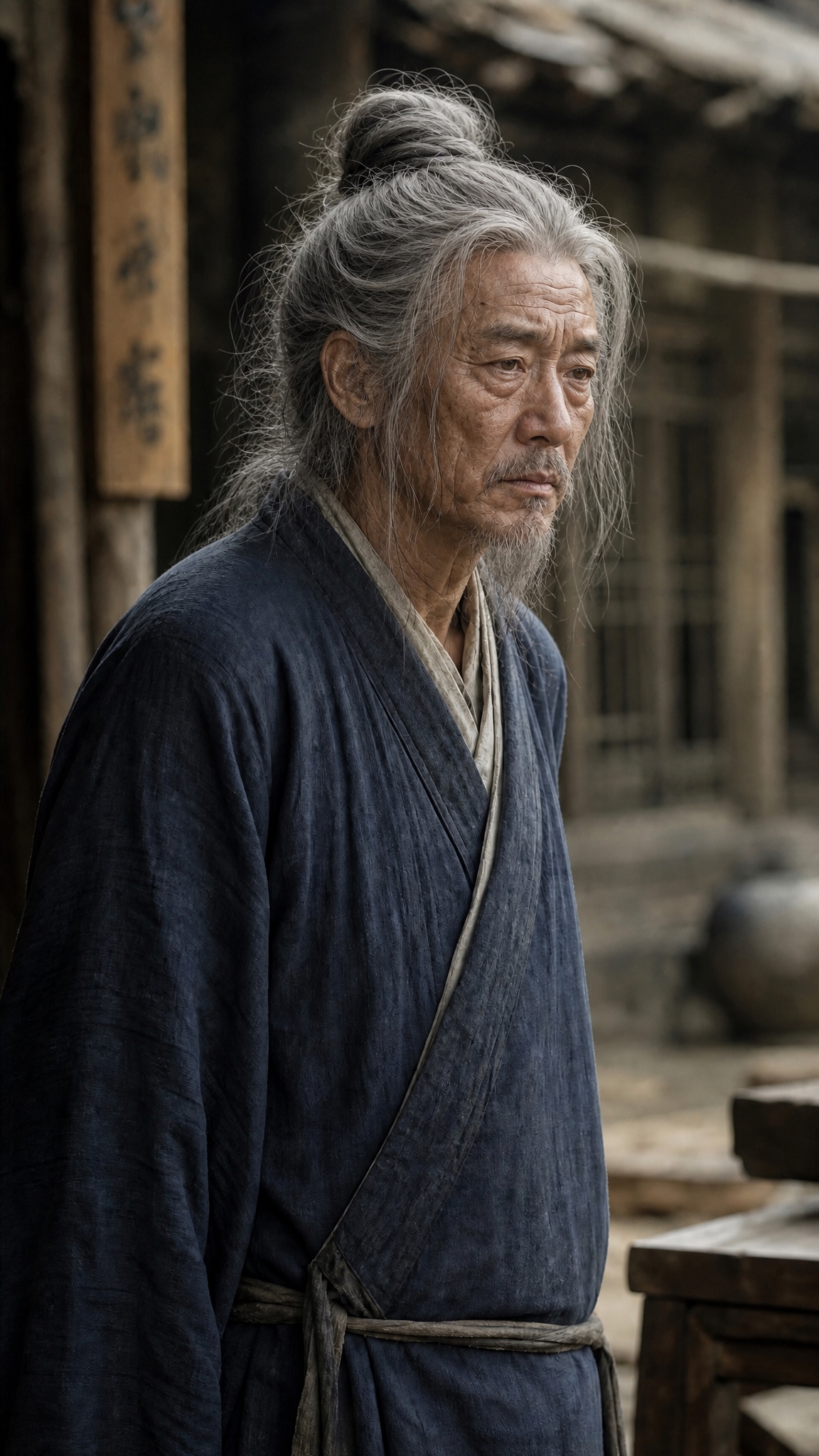 将图中人物修改为70岁左右的老年落魄书生，头发花白分量明显增多… - 图片创意预览