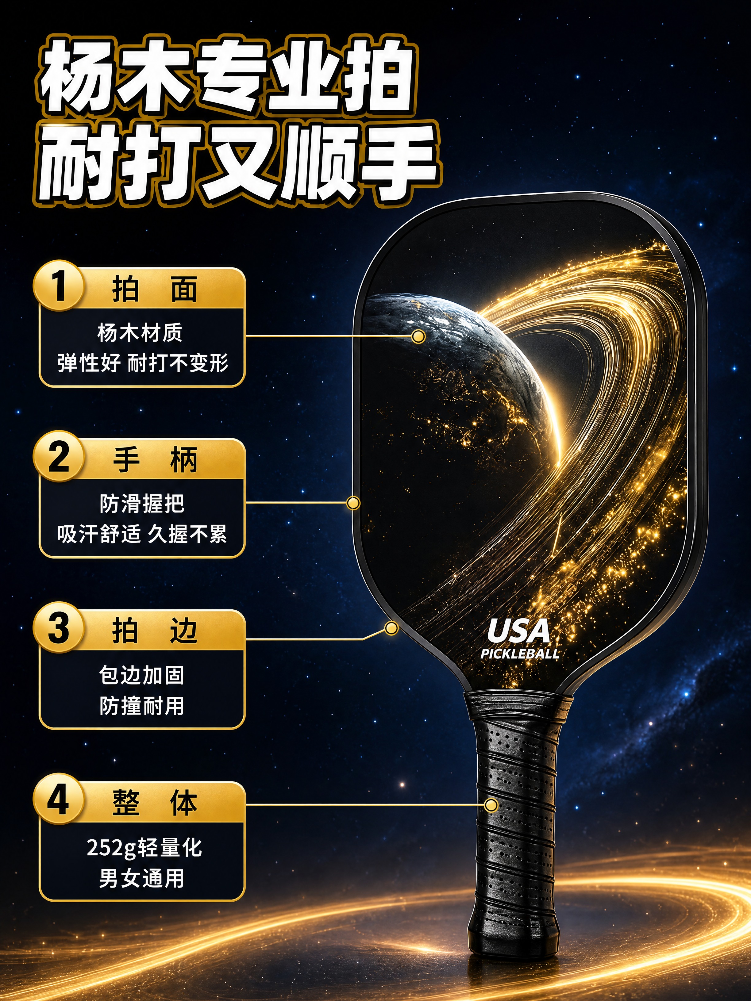 [商品] 使用【图1】宇宙款匹克球拍；保留球拍宇宙星空图案、U… - 图片创意预览
