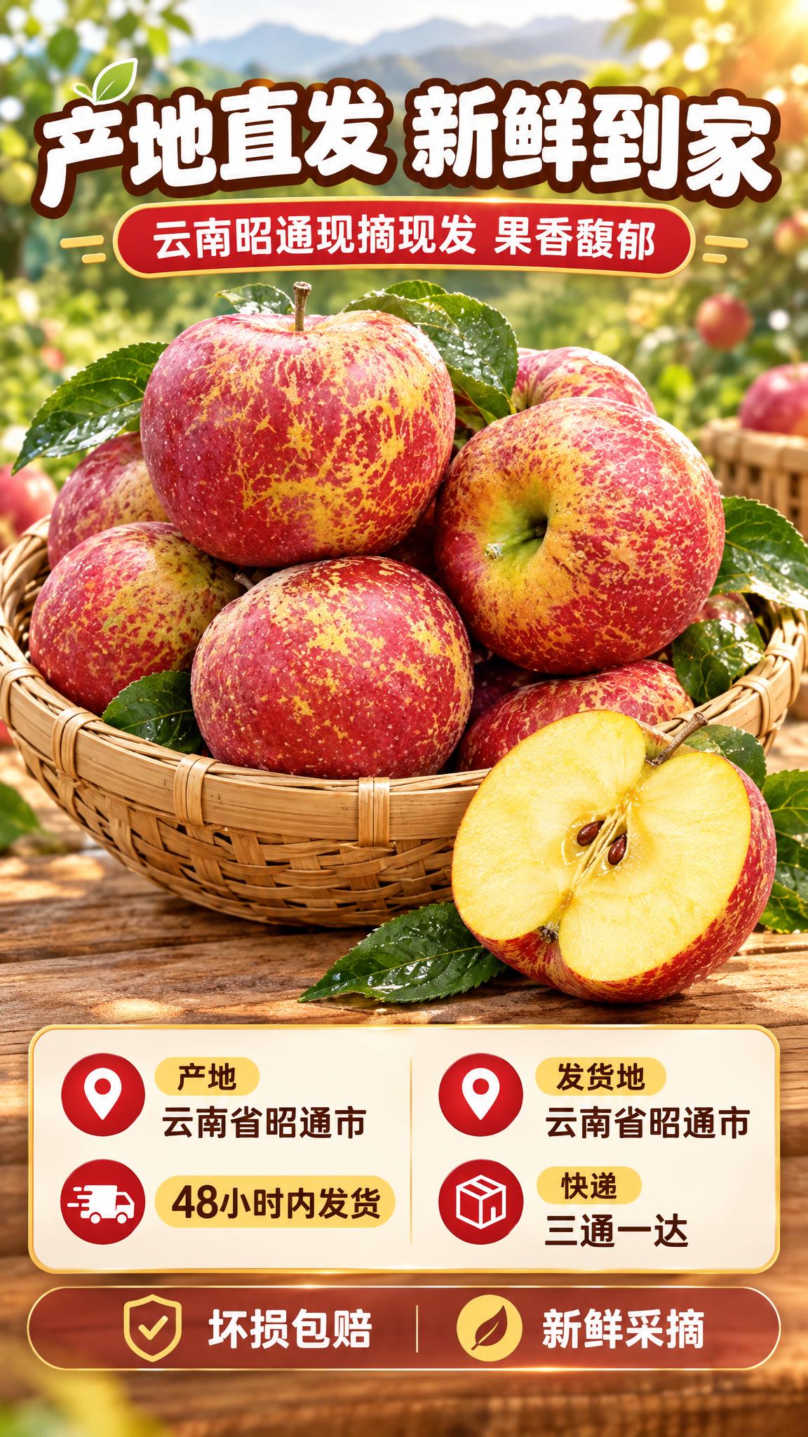 [商品] 使用【图1】昭通丑苹果实拍果，保留红带黄斑自然外观、… - 图片创意预览