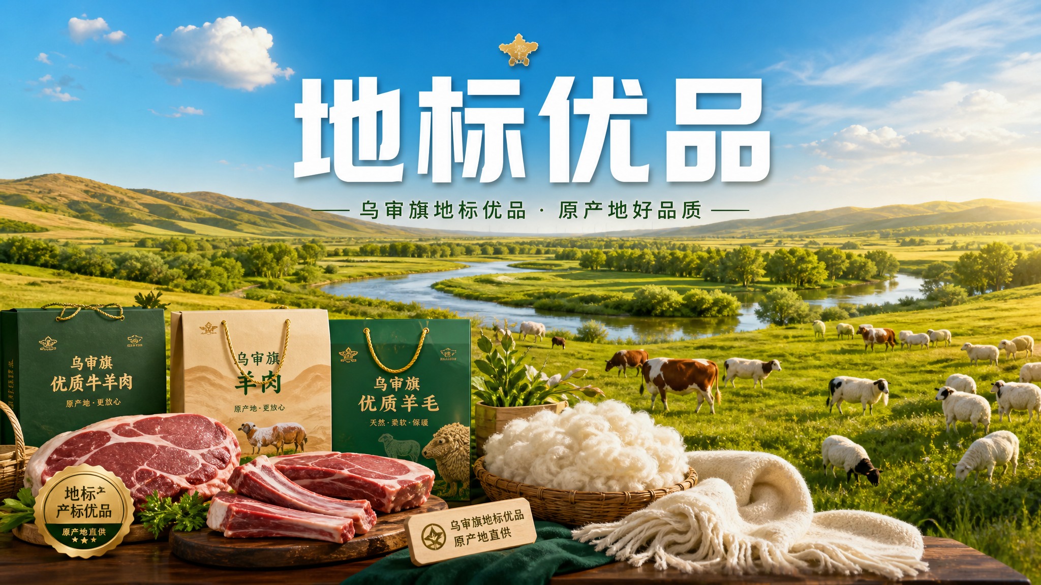 参考图风格：绿色生态草原、河流、树林，蓝天白云，摄影质感，高清… - 图片创意预览