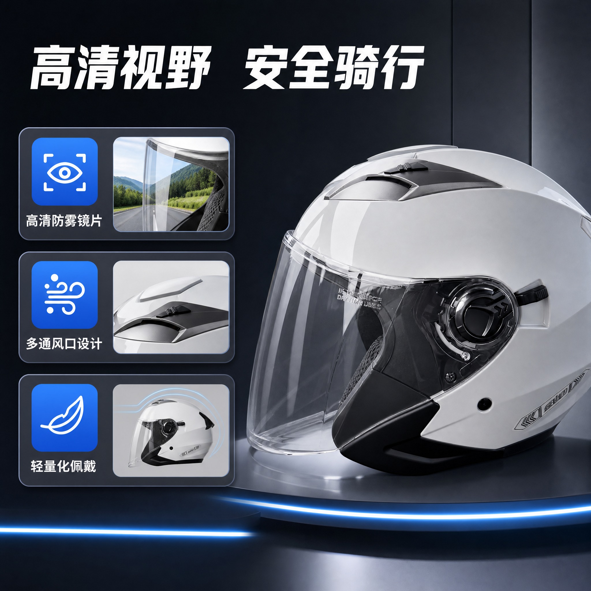 [主图-2] 核心价值卖点图，突出高清透明镜片与安全防护两大核… - 图片创意预览